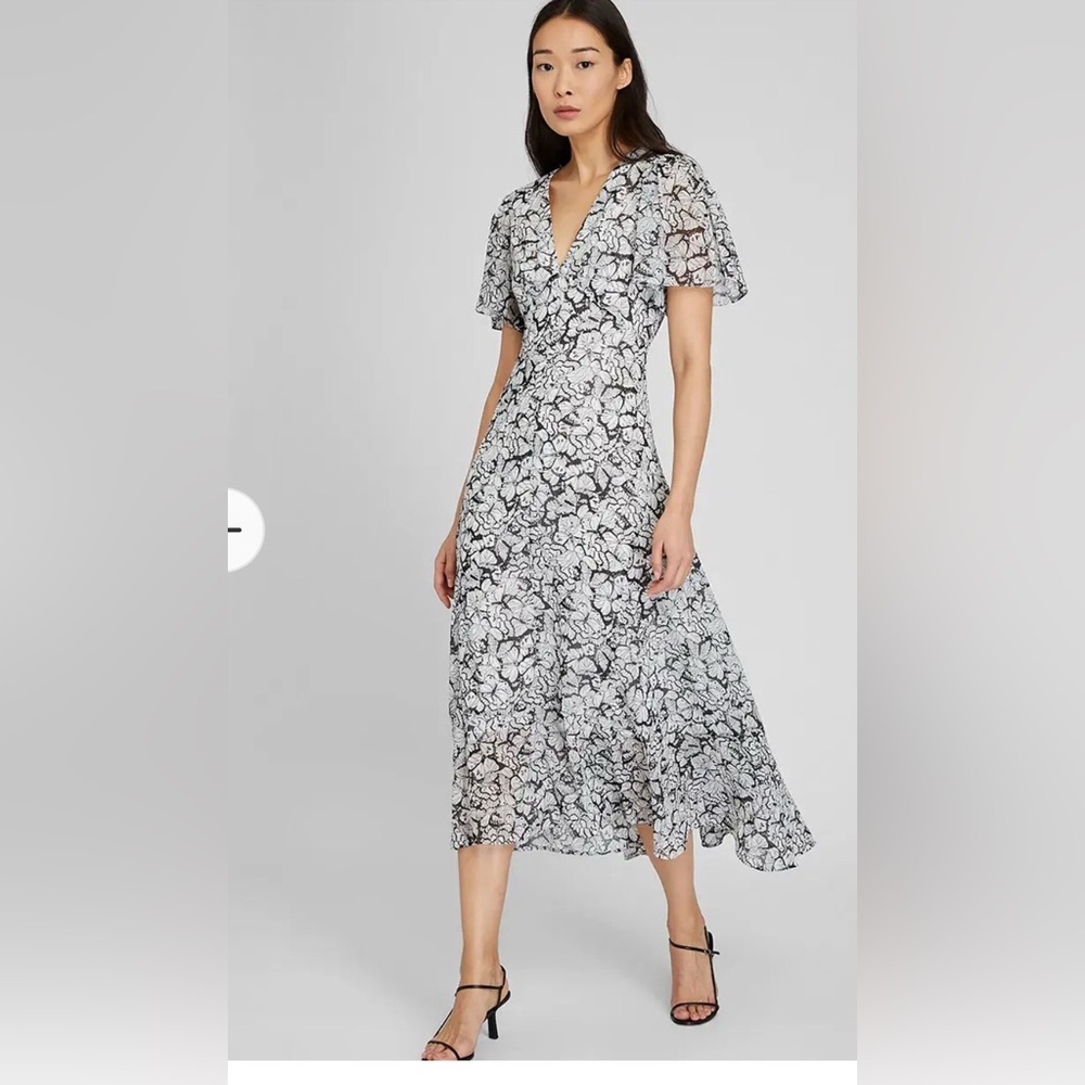Club Monaco Black and White Floral Midi Dress
